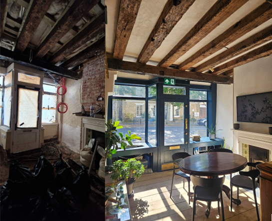 Restoring a historical building. Internal entrance before and after restoration photo