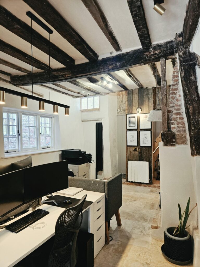 Internal office of restored dilapidated historical building